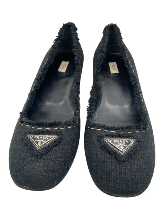 Prada Shoe Size 39.5 Black Tweed Slip On Fringe Logo Shoes Black / 39.5
