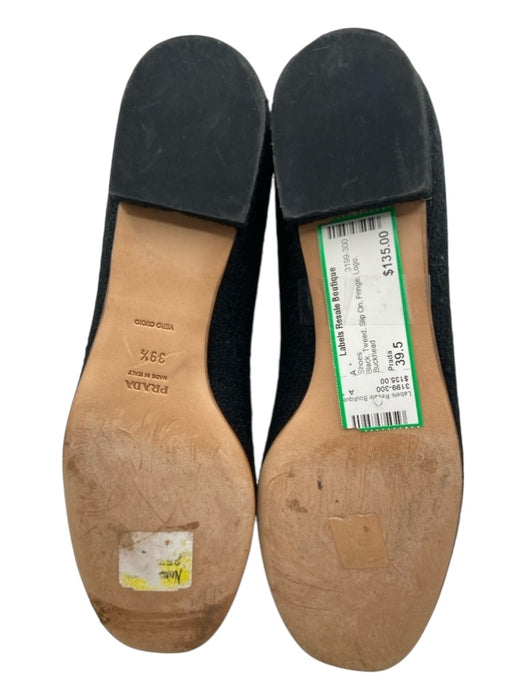 Prada Shoe Size 39.5 Black Tweed Slip On Fringe Logo Shoes Black / 39.5