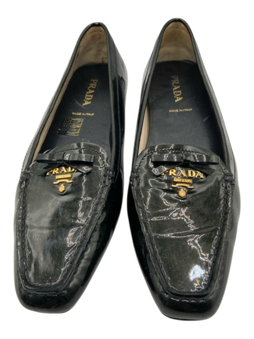 Prada Shoe Size 39 Black Patent Leather Logo Slip On Bow Detail Shoes Black / 39