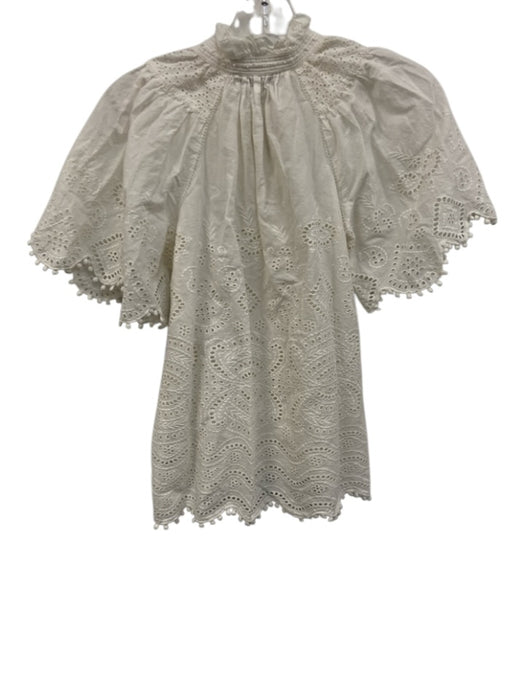 Sea New York Size 0 White Cotton Crochet Lace Stand Collar Split Neck Top White / 0