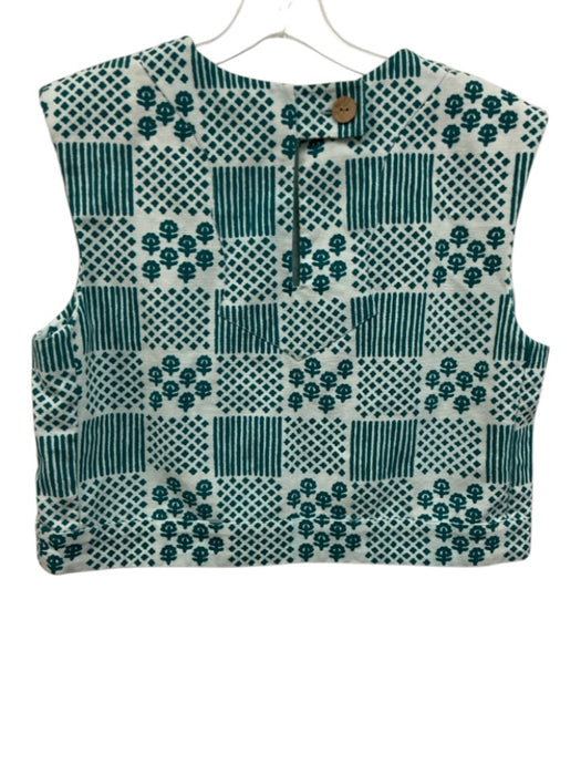 Julia Amory Size S Mint Green & Green Cotton Blend Sleeveless Patchwork Top Mint Green & Green / S