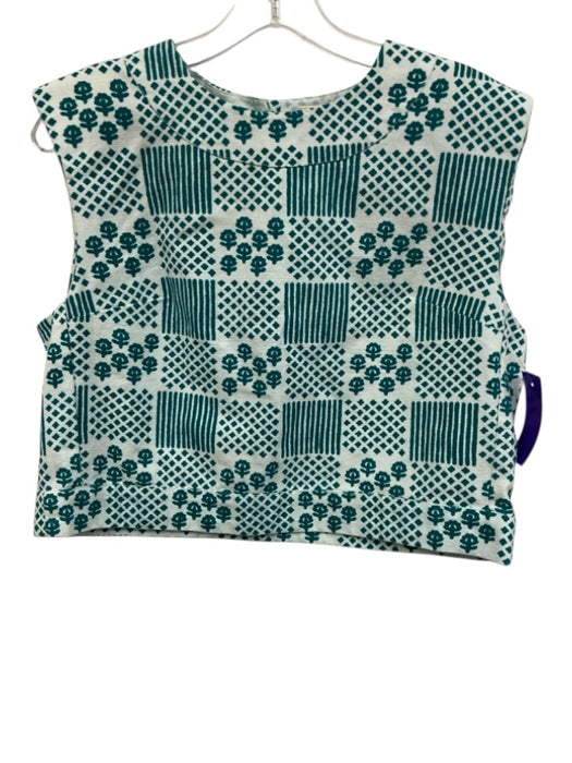 Julia Amory Size S Mint Green & Green Cotton Blend Sleeveless Patchwork Top Mint Green & Green / S