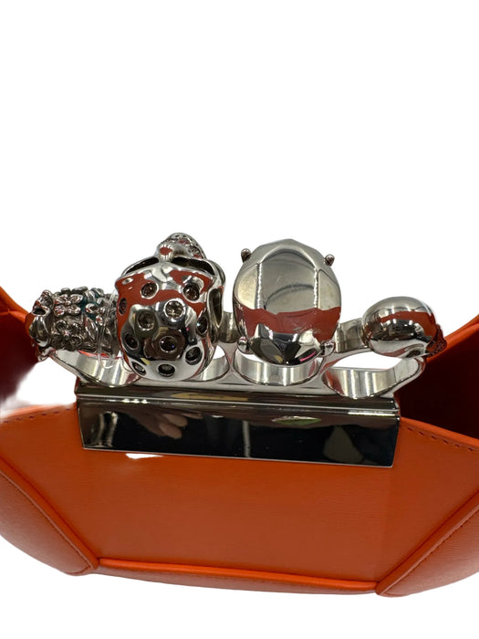 Alexander McQueen Orange & Silver Leather & Metal Knuckle Bar Hobo Skull Bag
