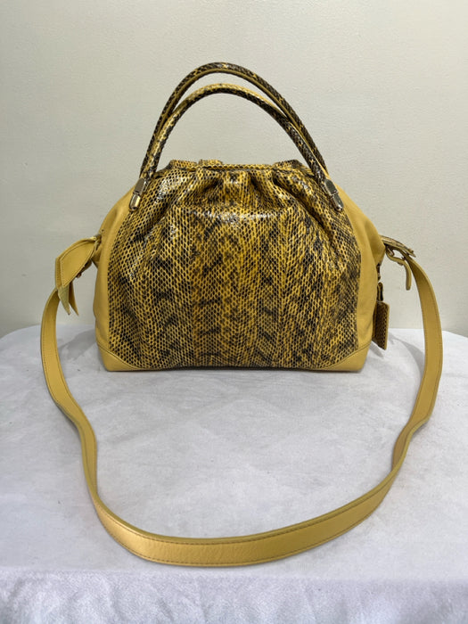 Nina Ricci Yellow & Black Leather Snake Skin Detail Gold Hardware Zip Close Bag
