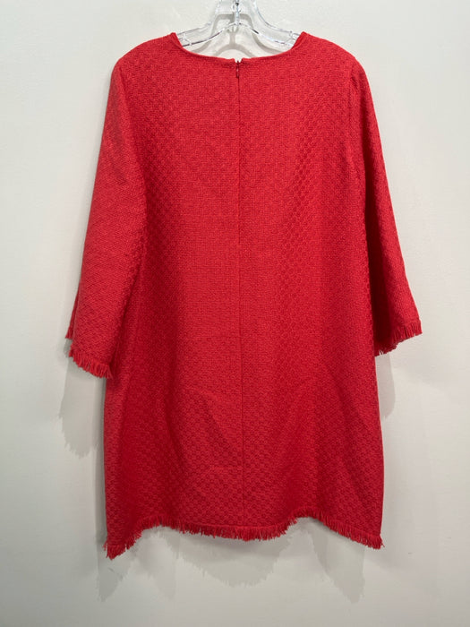 Ann Mashburn Size L Coral Red Cotton Blend Tweed Raw Hem Square Neck Dress