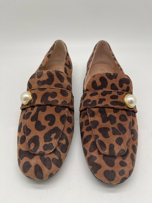 Stuart Weitzman Shoe Size 6 Brown & Black Leather Suede Leopard Slip On Loafers