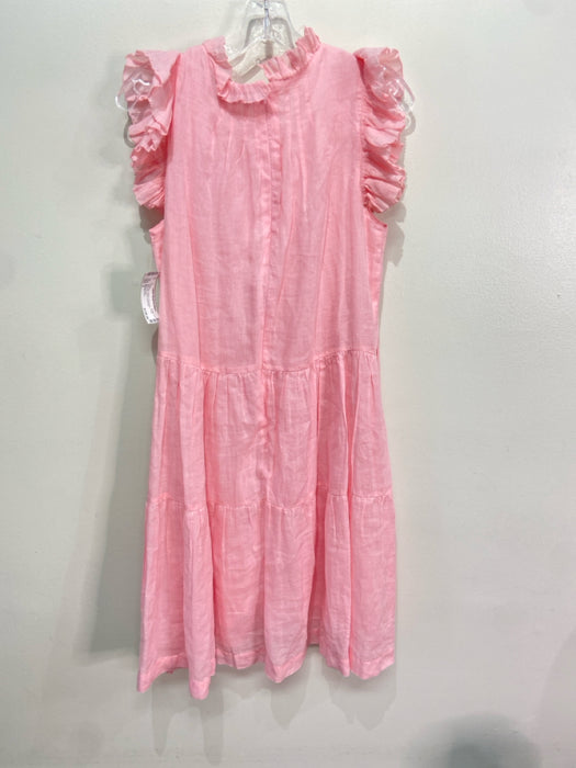 Sea New York Size 6 Light Pink Ramie Sleeveless Ruffle Back Zip Tiered Dress