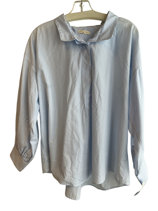 Ann Mashburn Size XL White & Blue Cotton Striped Long Sleeve 3/4 Button Top White & Blue / XL