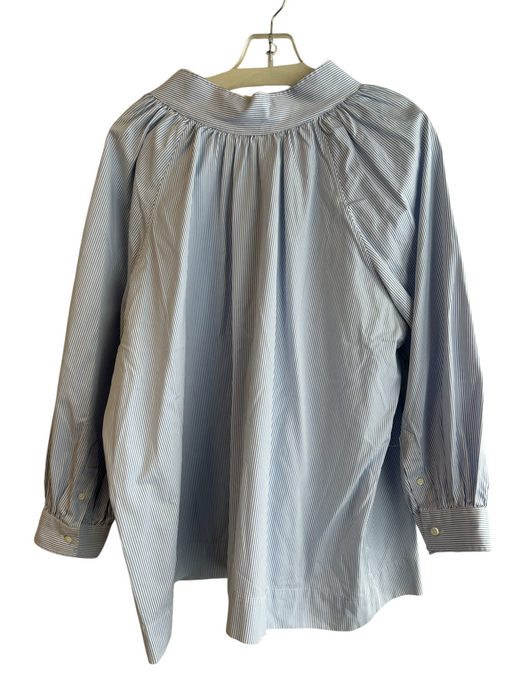 Ann Mashburn Size L White & Blue Cotton Striped Long Sleeve V Neck Collar Top White & Blue / L