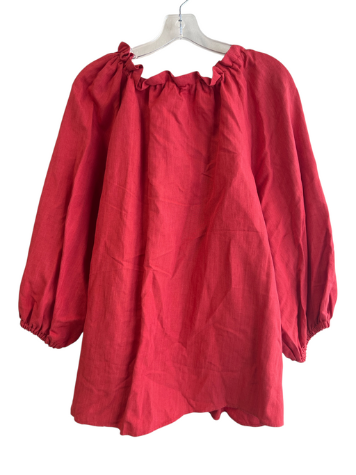 Ann Mashburn Size XL Red Silk Blend Tie Neck 3/4 Sleeve Keyhole Bead Tassel Top Red / XL