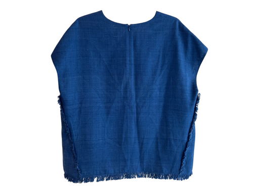 Ann Mashburn Size XL Blue Silk Sqaure Zip Back Sleeveless Fringe Detail Top Blue / XL