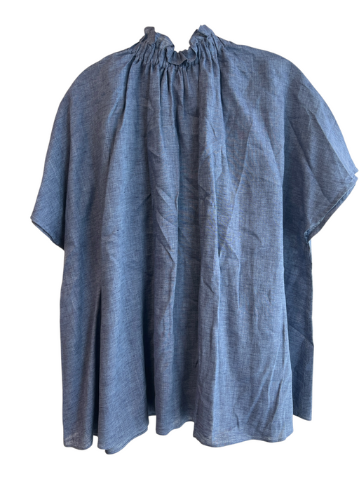 Ann Mashburn Size XL Blue Linen Button Up Cap Sleeve Collar Top Blue / XL