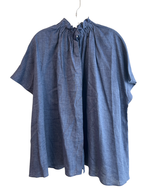 Ann Mashburn Size XL Blue Linen Button Up Cap Sleeve Collar Top Blue / XL