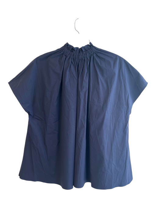Ann Mashburn Size XL Navy Cotton Blend Button Up Collar Cap Sleeve Top Navy / XL