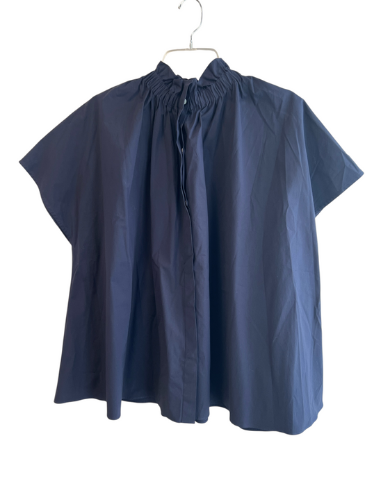 Ann Mashburn Size XL Navy Cotton Blend Button Up Collar Cap Sleeve Top Navy / XL