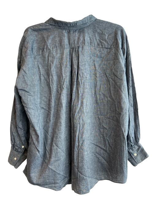 Ann Mashburn Size XL Blue Linen Blend 3/4 Button Long Sleeve Collar Top Blue / XL