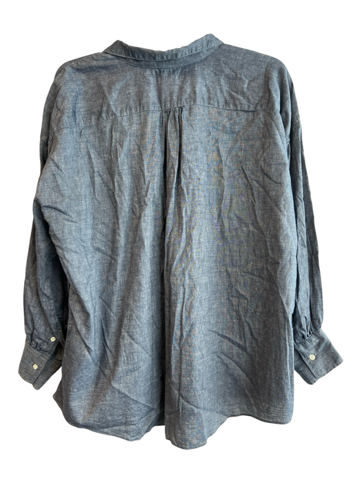 Ann Mashburn Size XL Blue Linen Blend 3/4 Button Long Sleeve Collar Top Blue / XL