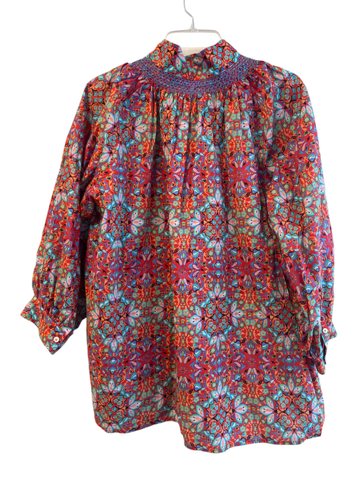 Ann Mashburn Size XL Red Multi Cotton Abstract Pattern V Neck 3/4 Sleeve Top Red Multi / XL