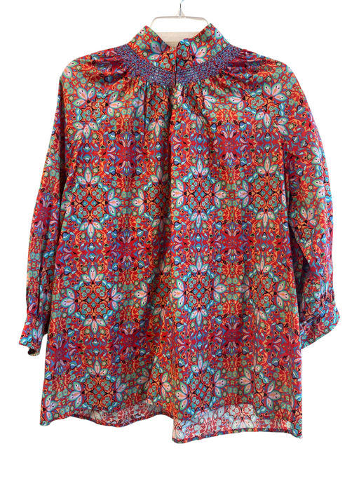 Ann Mashburn Size XL Red Multi Cotton Abstract Pattern V Neck 3/4 Sleeve Top Red Multi / XL