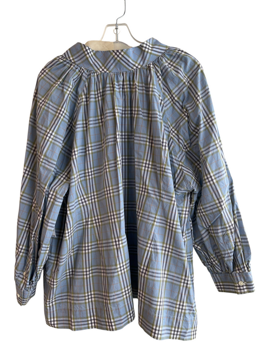 Ann Mashburn Size XL Blue Cotton Plaid Long Sleeve V Neck Collar Top Blue / XL