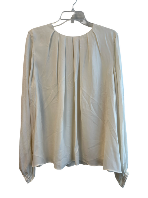 Ann Mashburn Size XL Ivory Silk Round Neck Long Sleeve Pleat Detail Top Ivory / XL