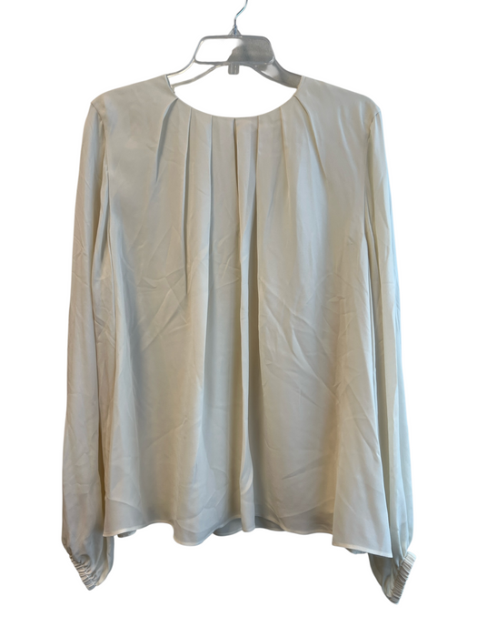 Ann Mashburn Size XL Ivory Silk Round Neck Long Sleeve Pleat Detail Top Ivory / XL