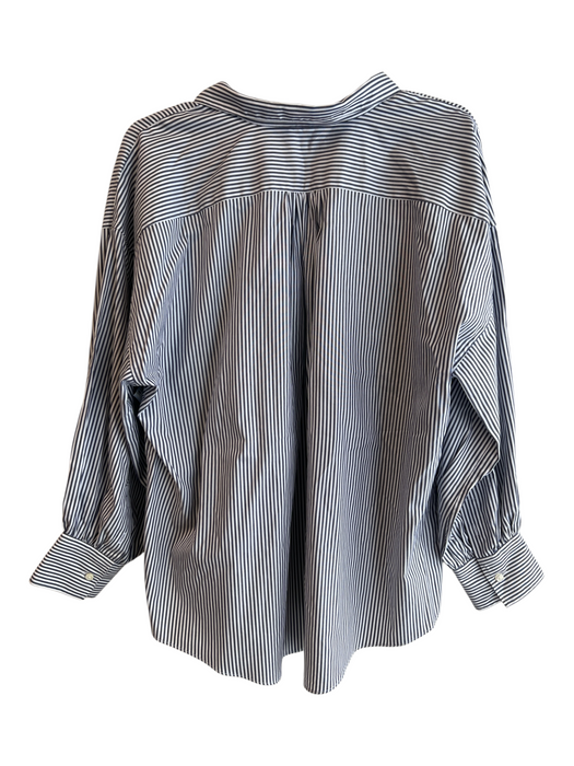 Ann Mashburn Size XL Navy & white Cotton Long Sleeve V Neck Collar Button Top Navy & white / XL