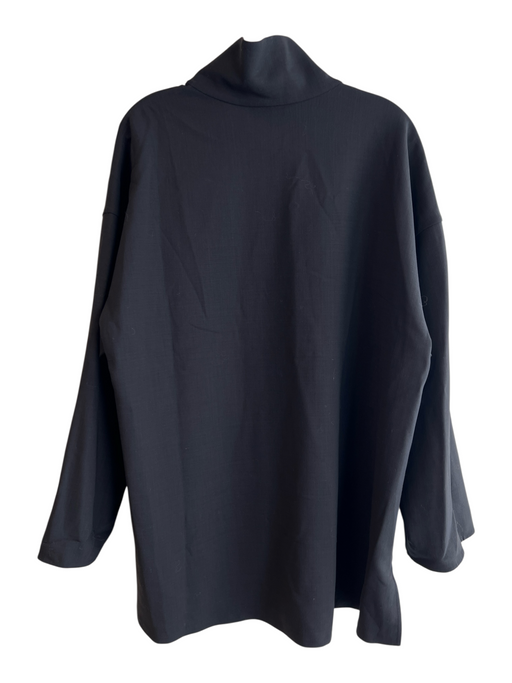 Lafayette 148 Size XXL Black Wool 3/4 Sleeve solid color 3/4 Zip High Neck Top Black / XXL