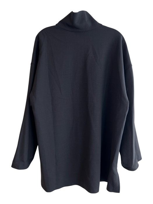 Lafayette 148 Size XXL Black Wool 3/4 Sleeve solid color 3/4 Zip High Neck Top Black / XXL