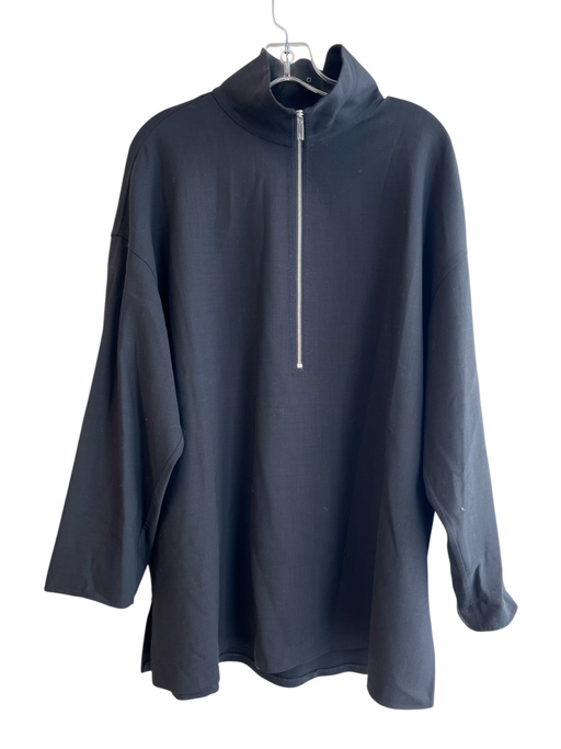 Lafayette 148 Size XXL Black Wool 3/4 Sleeve solid color 3/4 Zip High Neck Top Black / XXL