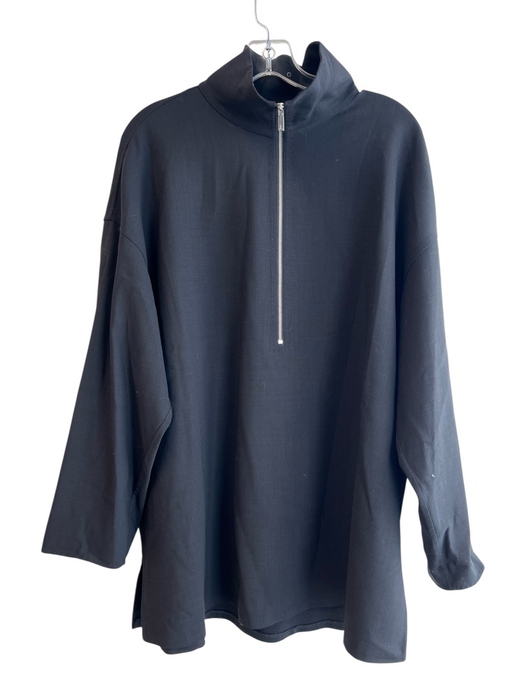 Lafayette 148 Size XXL Black Wool 3/4 Sleeve solid color 3/4 Zip High Neck Top Black / XXL