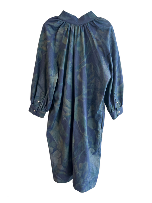 Ann Mashburn Size XL Navy Multi Cotton Blend Leaves V Neck 3/4 Sleeve Dress Navy Multi / XL