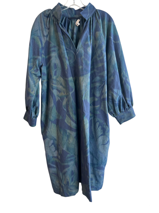 Ann Mashburn Size XL Navy Multi Cotton Blend Leaves V Neck 3/4 Sleeve Dress Navy Multi / XL