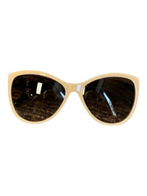 Chanel Tan & black Plastic Cat Eye Bow Detail Block Color Case Inc. Sunglasses Tan & black