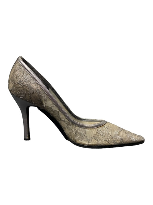 Stuart Weitzman Shoe Size Est 7 Silver Fabric Floral Pointed Toe Pump Shoes Silver / Est 7