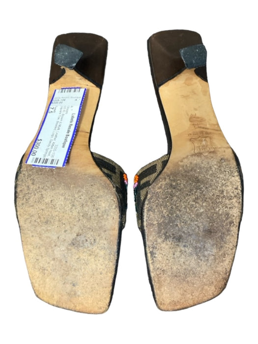 Fendi Shoe Size 7.5 Brown & Multi Leather Kitten Heel Square Toe Beaded Shoes Brown & Multi / 7.5