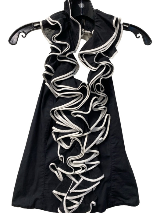 Anne Fontaine Size 38 Black & White Cotton Halter Front Zip Ruffle Detail Top Black & White / 38