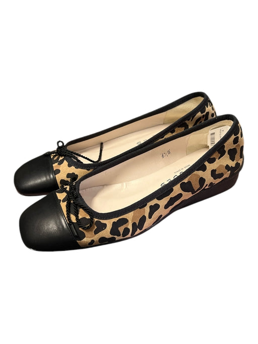 Paul Mayer Shoe Size 8.5 Cream & Brown Leather Quilted Animal Print Detail Flats Cream & Brown / 8.5