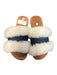 Californians Shoe Size 6 Blue & Cream Denim Fur Wide Strap Flat Slides Shoes Blue & Cream / 6