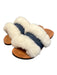 Californians Shoe Size 6 Blue & Cream Denim Fur Wide Strap Flat Slides Shoes Blue & Cream / 6