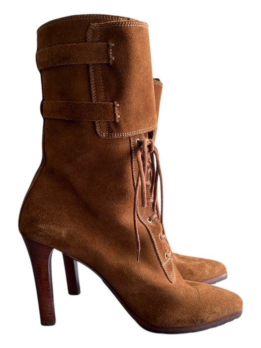 Ralph Lauren Shoe Size 8 Brown Leather Suede Pointed Toe Stack Heel Boots Brown / 8