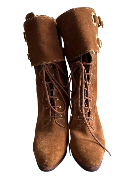 Ralph Lauren Shoe Size 8 Brown Leather Suede Pointed Toe Stack Heel Boots Brown / 8