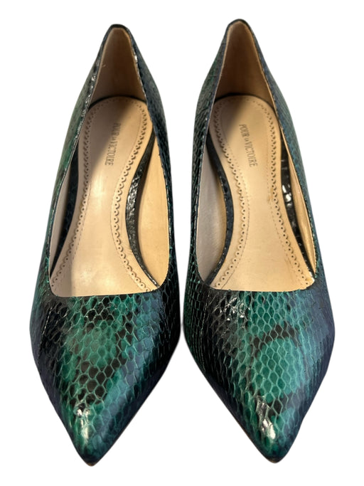 Pour la Victoire Shoe Size 7.5 Green Snake Skin Pointed Toe High Heel Pump Shoes Green / 7.5