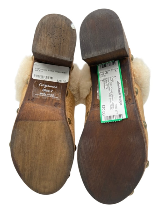 Californians Shoe Size 7 Gold, Cream & Brown Leather Shearling Lined Studs Clogs Gold, Cream & Brown / 7