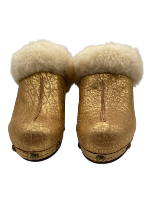 Californians Shoe Size 7 Gold, Cream & Brown Leather Shearling Lined Studs Clogs Gold, Cream & Brown / 7