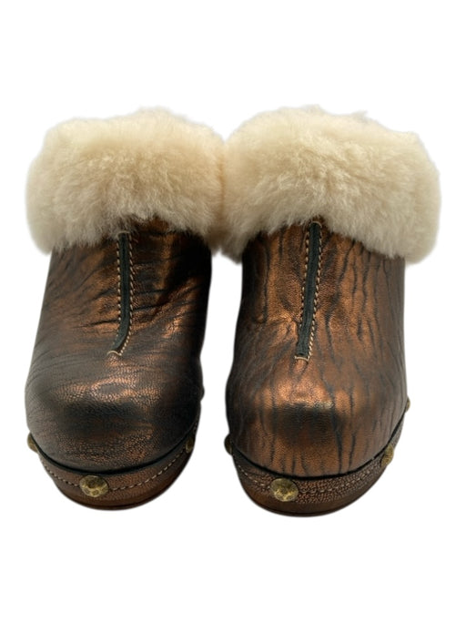 Californians Shoe Size 7 Bronze, Cream & Brown Leather Shearling Lined Clogs Bronze, Cream & Brown / 7