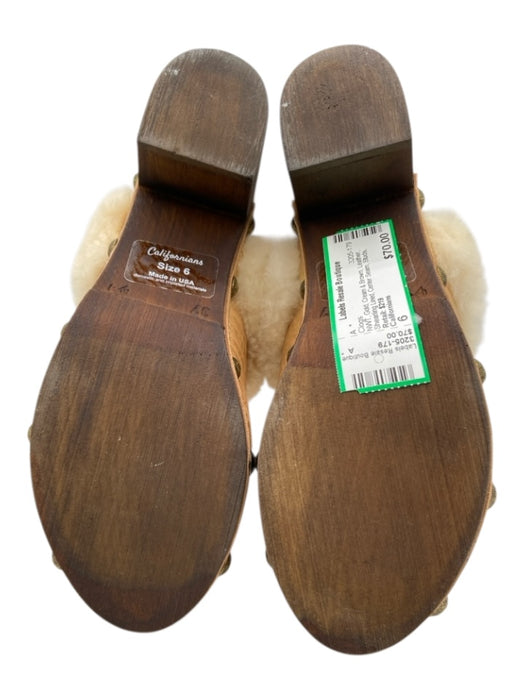 Californians Shoe Size 6 Gold, Cream & Brown Leather Shearling Lined Studs Clogs Gold, Cream & Brown / 6