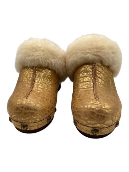 Californians Shoe Size 6 Gold, Cream & Brown Leather Shearling Lined Studs Clogs Gold, Cream & Brown / 6