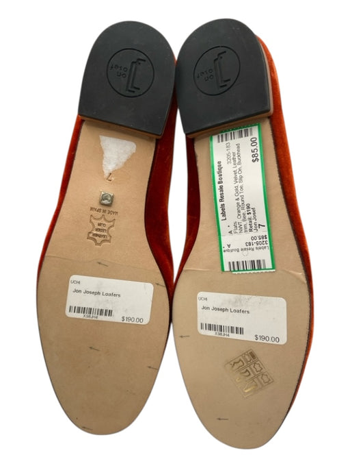 Jon Josef Shoe Size 7 Orange & Gold Velvet Leather trim Bee Round Toe Flats Orange & Gold / 7
