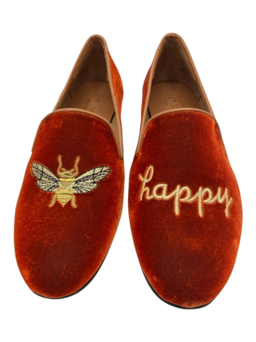 Jon Josef Shoe Size 7 Orange & Gold Velvet Leather trim Bee Round Toe Flats Orange & Gold / 7